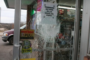 The front door of Valero was busted by overnight thieves.
