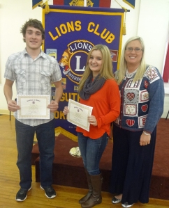 Guthrie Lions Honor Students of the Month Landon Solorio (L) and Addy Kate Curtin (C) shown with student advisor Annie Chadd.