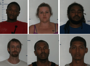 (Top L-R) Richard Brothers, Heather Brown, Matthew Hadley-Hales, (Bottom L-R)  Rao Laster,  Dejuan Pickney and Erin Taylor-Powell were arrested on drug charges.