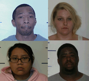 Darnelle Thomas (Top Left), Janae Grossardt (Top Right), Salenia Durant (Bottom Left) and Brian Haynes were arrested on drug charges early Saturday morning.