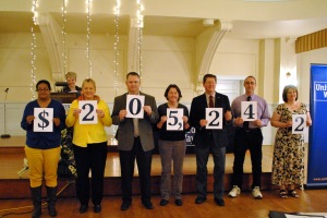 Members of the Board of Directors of the United Way unveil the final donation of $205,242 for the 2015 Campaign.