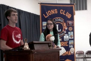 Ryan McIntire (L) and Sarah Datin discuss their future goals after receiving the Students of the Month recognition at a recent Guthrie Noon Lions Club meeting
